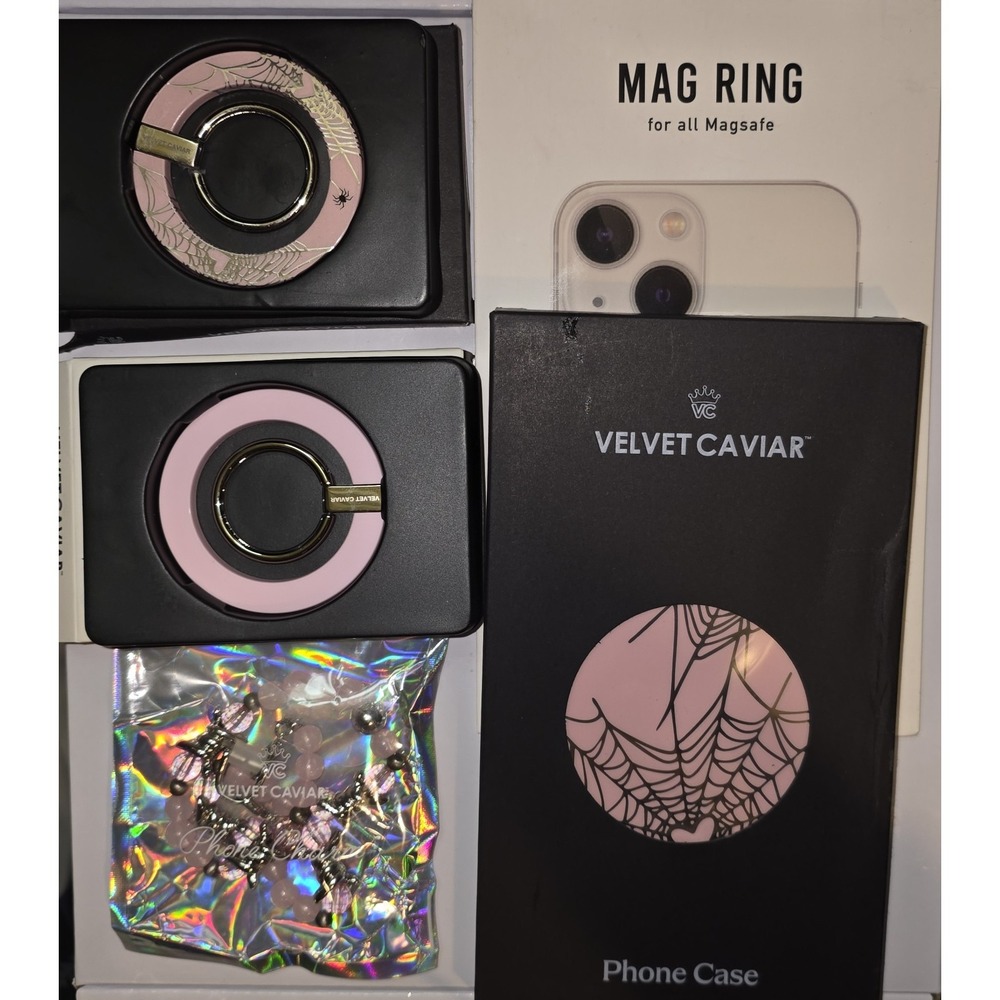 Velvet Caviar Widow's Web Case Samsung S24 Ultra MagSafe Ring Lanyard Bundle